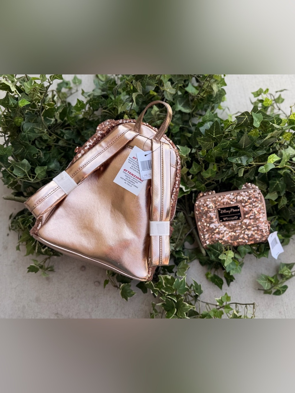 💗 NWT Loungefly Rose Gold Sequin Minnie Ear Mini Backpack with Coin Purse - Picture 2 of 5